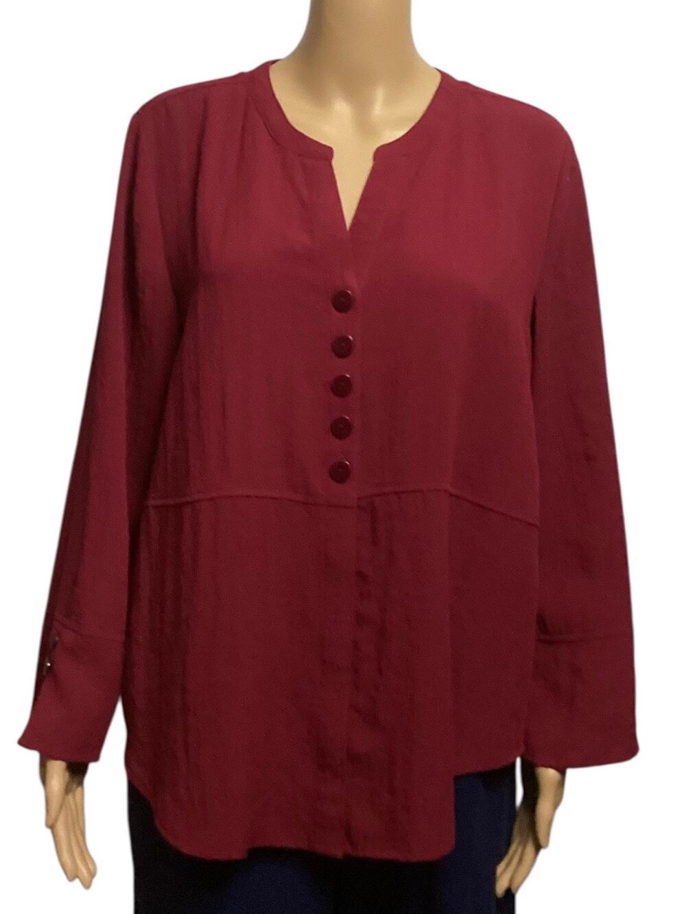 Habitat Clothes To Live In Womens Split Neck Button Up Tunic Top Burgundy sz M
